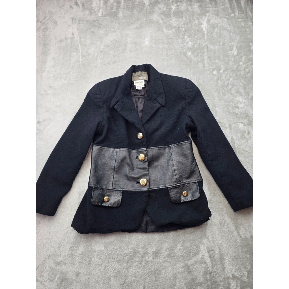 VTG Rickie Freeman TJ Suits Neiman Marcus W 100% Wool Leather Blazer Jacket 10
